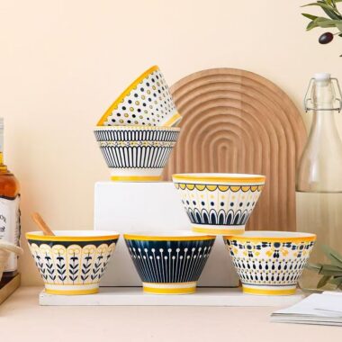 Nordic underglaze thick ceramic crockery bowls for home use