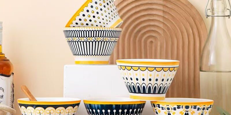 Nordic underglaze thick ceramic crockery bowls for home use