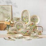 Pearl glaze floral ceramic crockery dinner sets for home dining