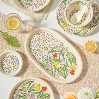 Pearl glaze floral ceramic crockery dinner sets for home dining