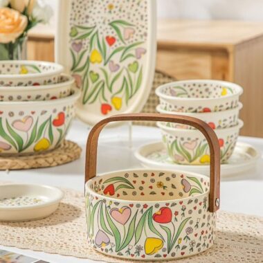 Pearl glaze floral ceramic crockery dinner sets for home dining