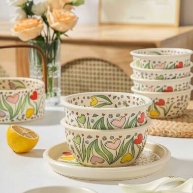 Pearl glaze floral ceramic crockery dinner sets for home dining