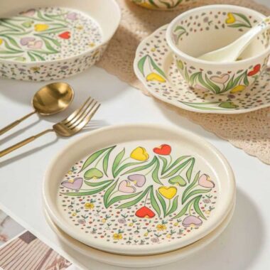Pearl glaze floral ceramic crockery dinner sets for home dining