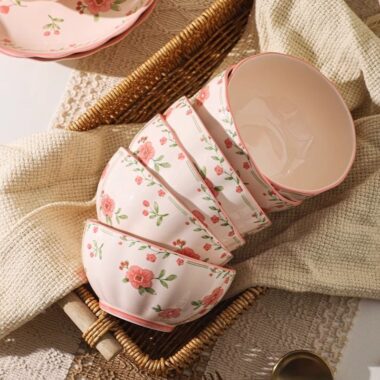 Pink underglaze peach blossom ceramic crockery dinner sets
