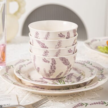 Romantic floral ceramic crockery dinner sets for home dining