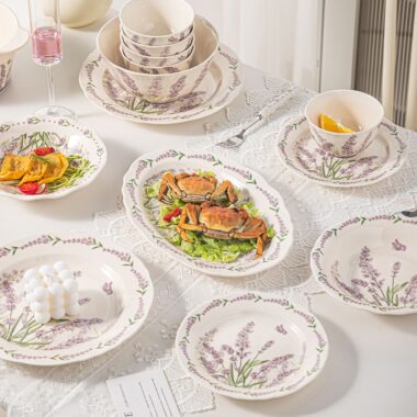 Romantic floral ceramic crockery dinner sets for home dining