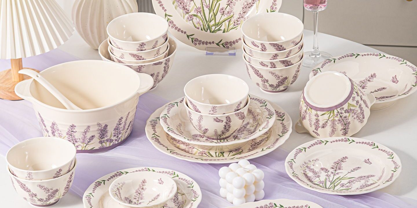 Romantic floral ceramic crockery dinner sets for home dining