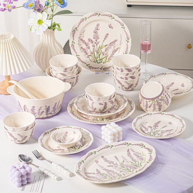 Romantic floral ceramic crockery dinner sets for home dining