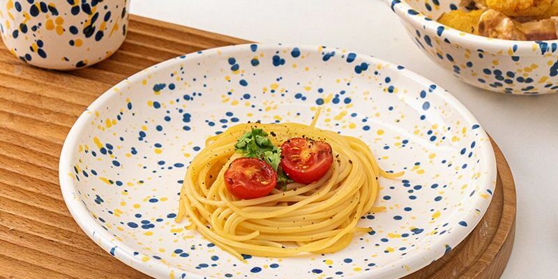 Round underglaze splash ink ceramic crockery plates for home