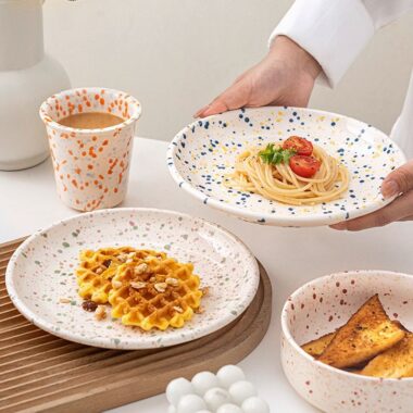Round underglaze splash ink ceramic crockery plates for home