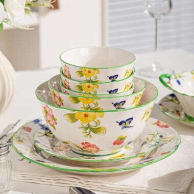 Underglaze floral ceramic crockery dinner sets for home use