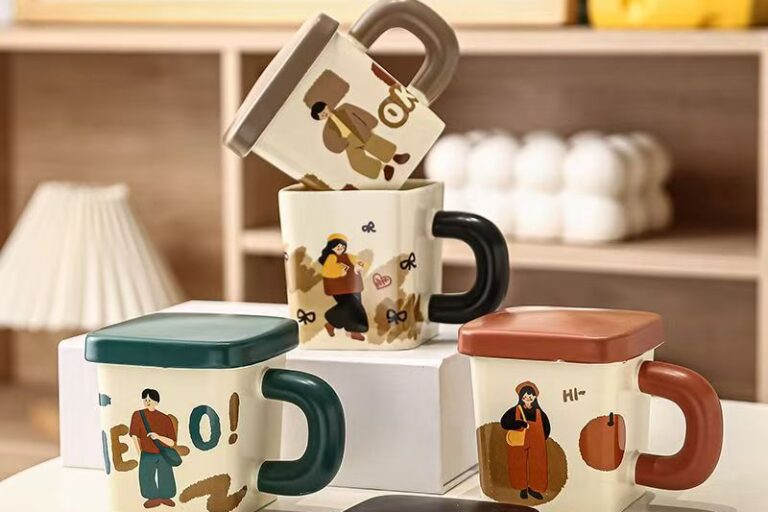 Vintage cartoon couple ceramic crockery mugs for daily use