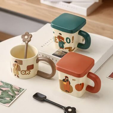Vintage cartoon couple ceramic crockery mugs for daily use