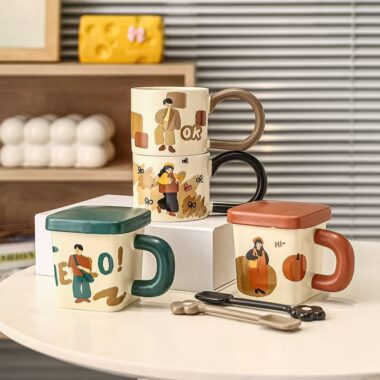 Vintage cartoon couple ceramic crockery mugs for daily use
