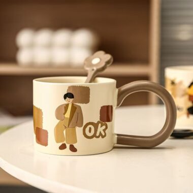 Vintage cartoon couple ceramic crockery mugs for daily use