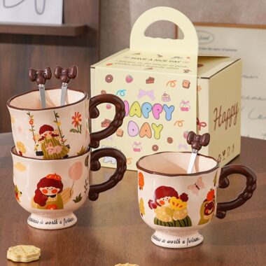 Vintage cute girl ceramic crockery mugs for home and office