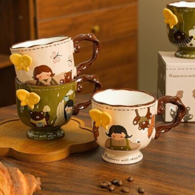 Vintage cute girl ceramic crockery mugs for home and office