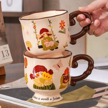 Vintage cute girl ceramic crockery mugs for home and office