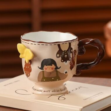 Vintage cute girl ceramic crockery mugs for home and office