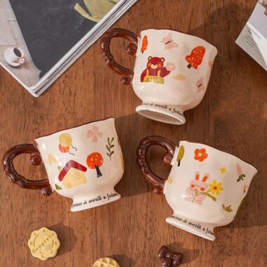Vintage cute girl ceramic crockery mugs for home and office