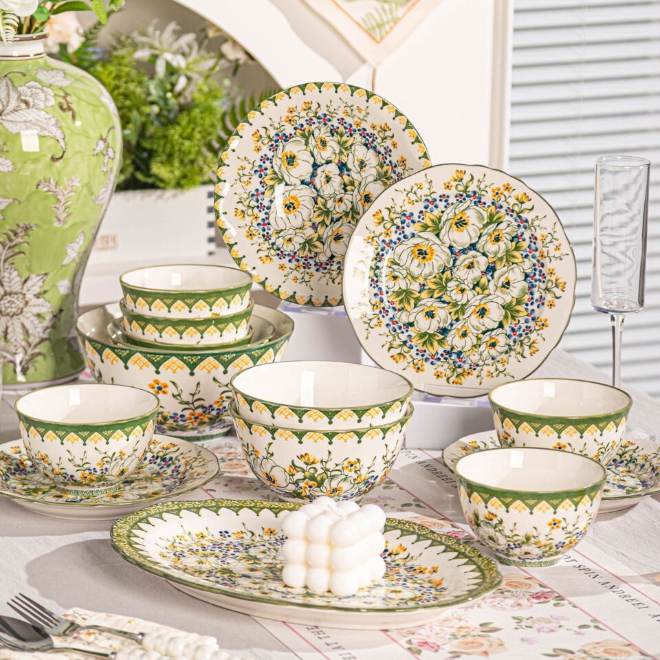 Vintage floral ceramic crockery dinner sets for elegant home dining