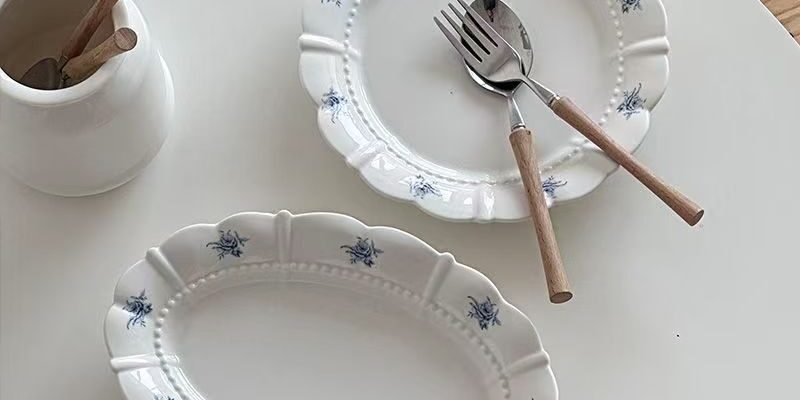 Vintage French ceramic crockery dessert plates for home use