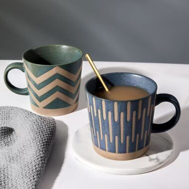Vintage stoneware ceramic crockery mugs for office use