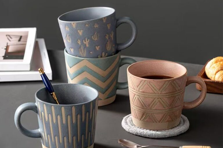 Vintage stoneware ceramic crockery mugs for office use