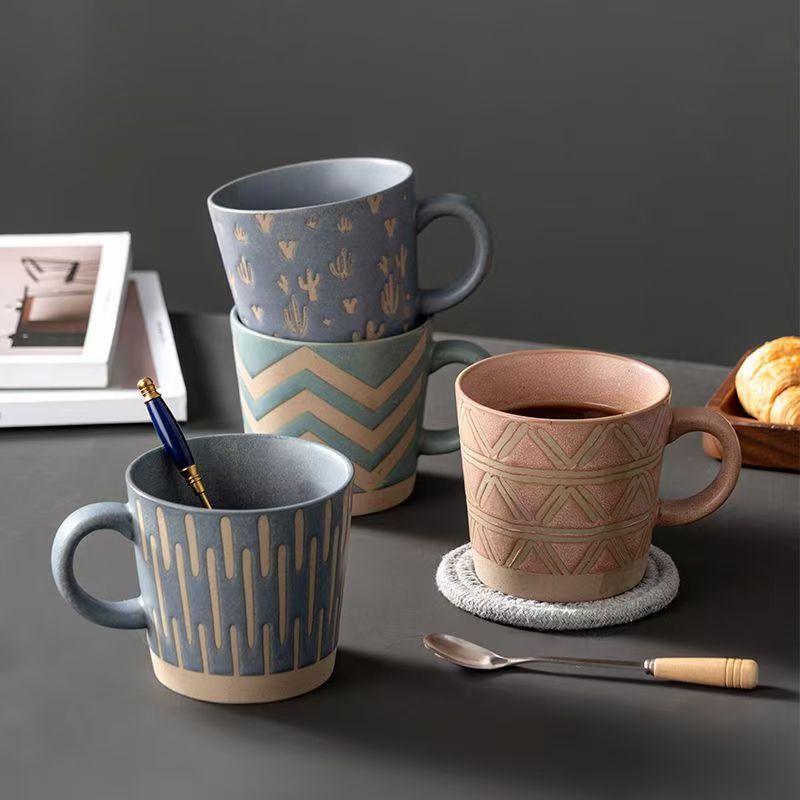 Vintage stoneware ceramic crockery mugs for office use