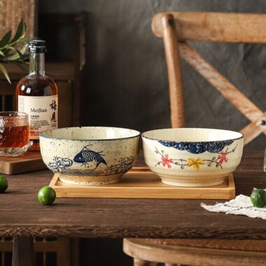 Vintage large thick ceramic crockery soup and noodle bowls