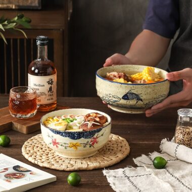 Vintage large thick ceramic crockery soup and noodle bowls