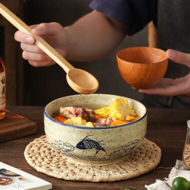 Vintage large thick ceramic crockery soup and noodle bowls