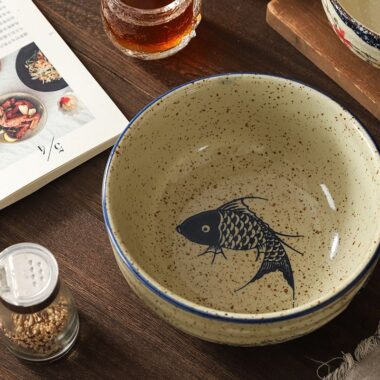 Vintage large thick ceramic crockery soup and noodle bowls