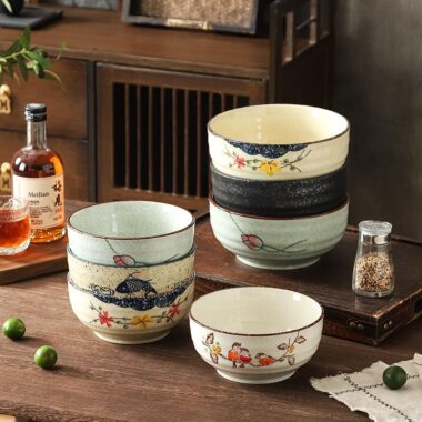 Vintage large thick ceramic crockery soup and noodle bowls