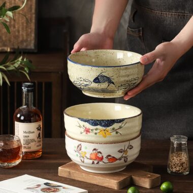 Vintage large thick ceramic crockery soup and noodle bowls