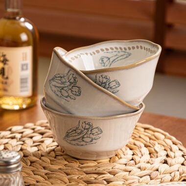 Vintage tulip underglaze ceramic crockery bowls for home