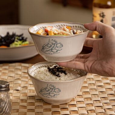 Vintage tulip underglaze ceramic crockery bowls for home