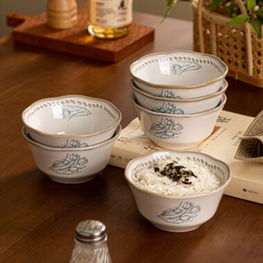 Vintage tulip underglaze ceramic crockery bowls for home