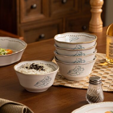 Vintage tulip underglaze ceramic crockery bowls for home