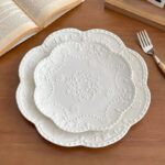 White embossed floral ceramic crockery pasta plates