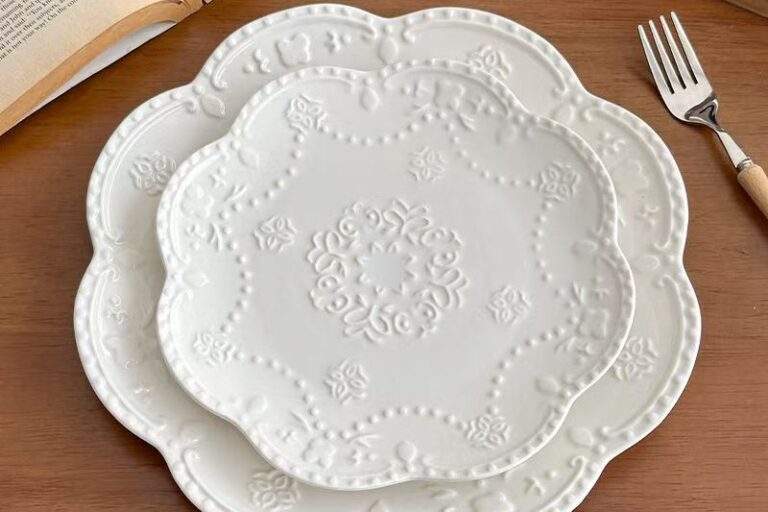 White Embossed Floral Crockery Pasta Plates (5) White embossed floral ceramic crockery pasta plates