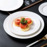 Pure white ribbed ceramic crockery pasta plates for home