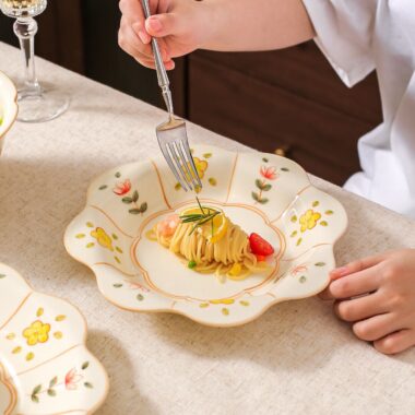 Yellow cream floral ceramic crockery dinner sets for home