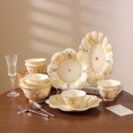 Yellow cream floral ceramic crockery dinner sets for home