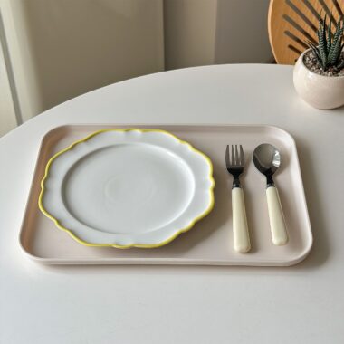 Minimalist yellow rim ceramic crockery plates for steak