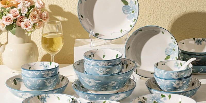 Elegant blue floral ceramic crockery dinner sets for home