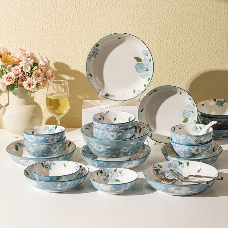 Elegant blue floral ceramic crockery dinner sets for home
