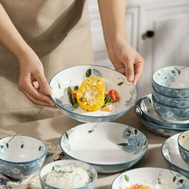 Elegant blue floral ceramic crockery dinner sets for home