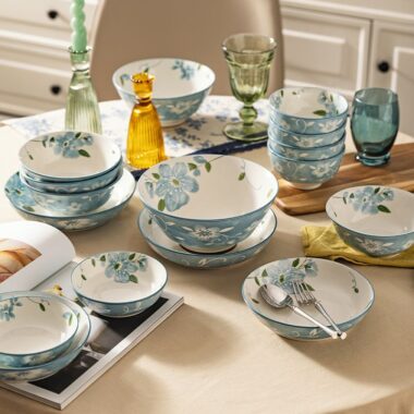 Elegant blue floral ceramic crockery dinner sets for home