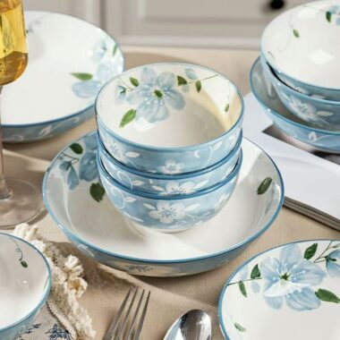 Elegant blue floral ceramic crockery dinner sets for home